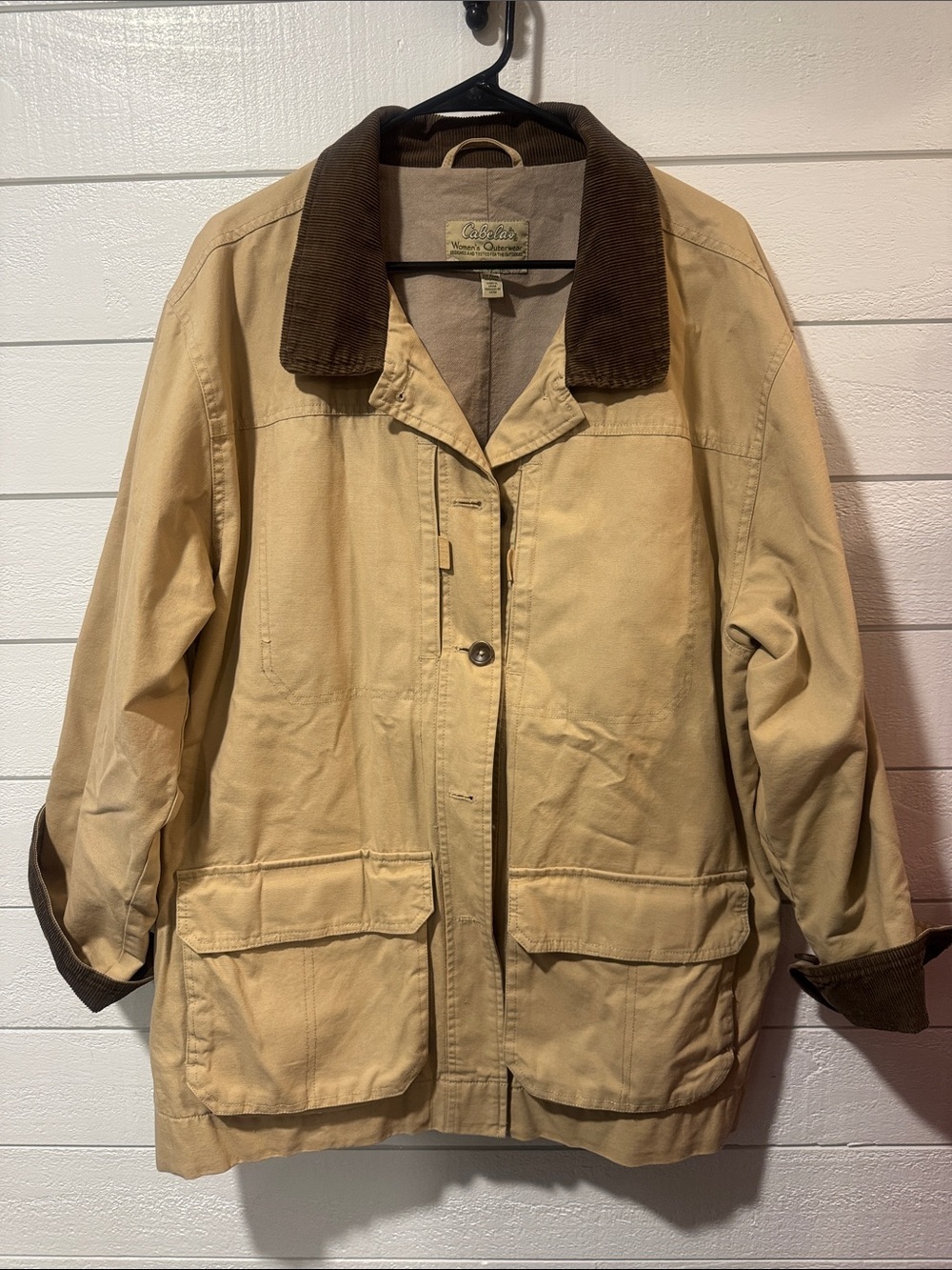 Women's Cabela’s Tan Barn Jacket with Brown Corduroy Collar and Cuffs- 2XL